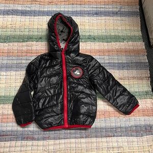 Mickey Mouse Toddler size 2T, black puffer jacket zip closure with hood.
